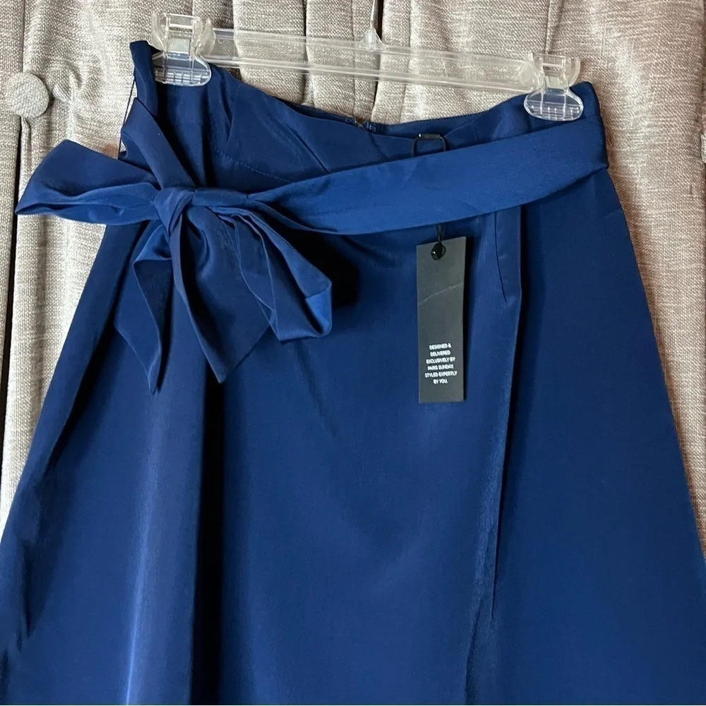 NWT Paris Sunday Blue Faux Tie Waist A Line Mini Skirt Size 8